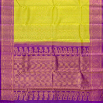 Green And Purple Kanchipuram Silk Saree With Medium Border Handwoven Pure Silk For Wedding Wear PV NYC 1221 - Silk Sari - Panjavarnam PV NYC 1221