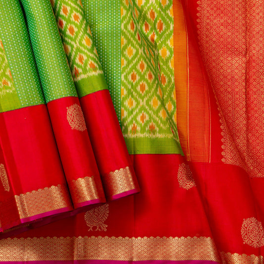 Green And Red Kanchipuram Silk Saree For Wedding Wear PV RSP 228 - Silk Sari - Panjavarnam PV RSP 228