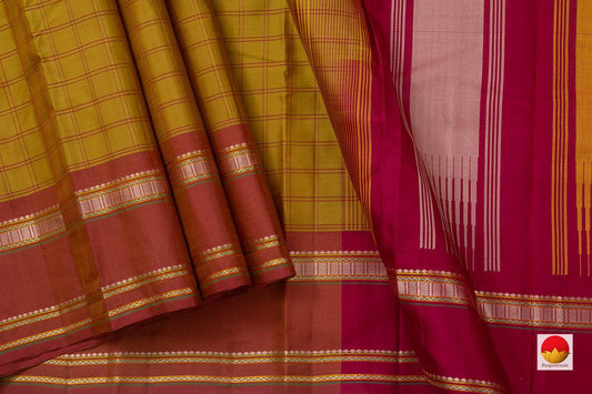 Green And Red Kanchipuram Silk Saree Handwoven Pure Silk No Zari For Office Wear PV KNN 138 - Silk Sari - Panjavarnam