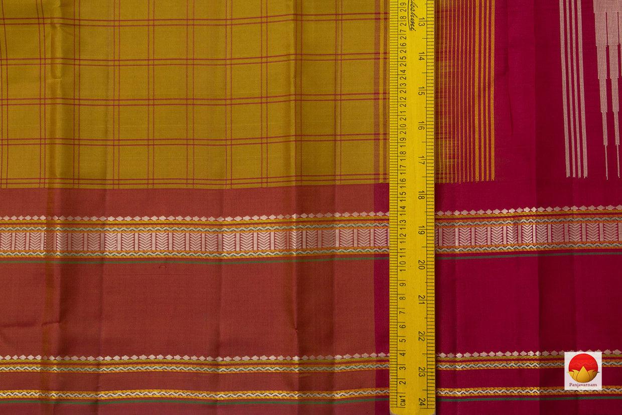 Green And Red Kanchipuram Silk Saree Handwoven Pure Silk No Zari For Office Wear PV KNN 138 - Silk Sari - Panjavarnam