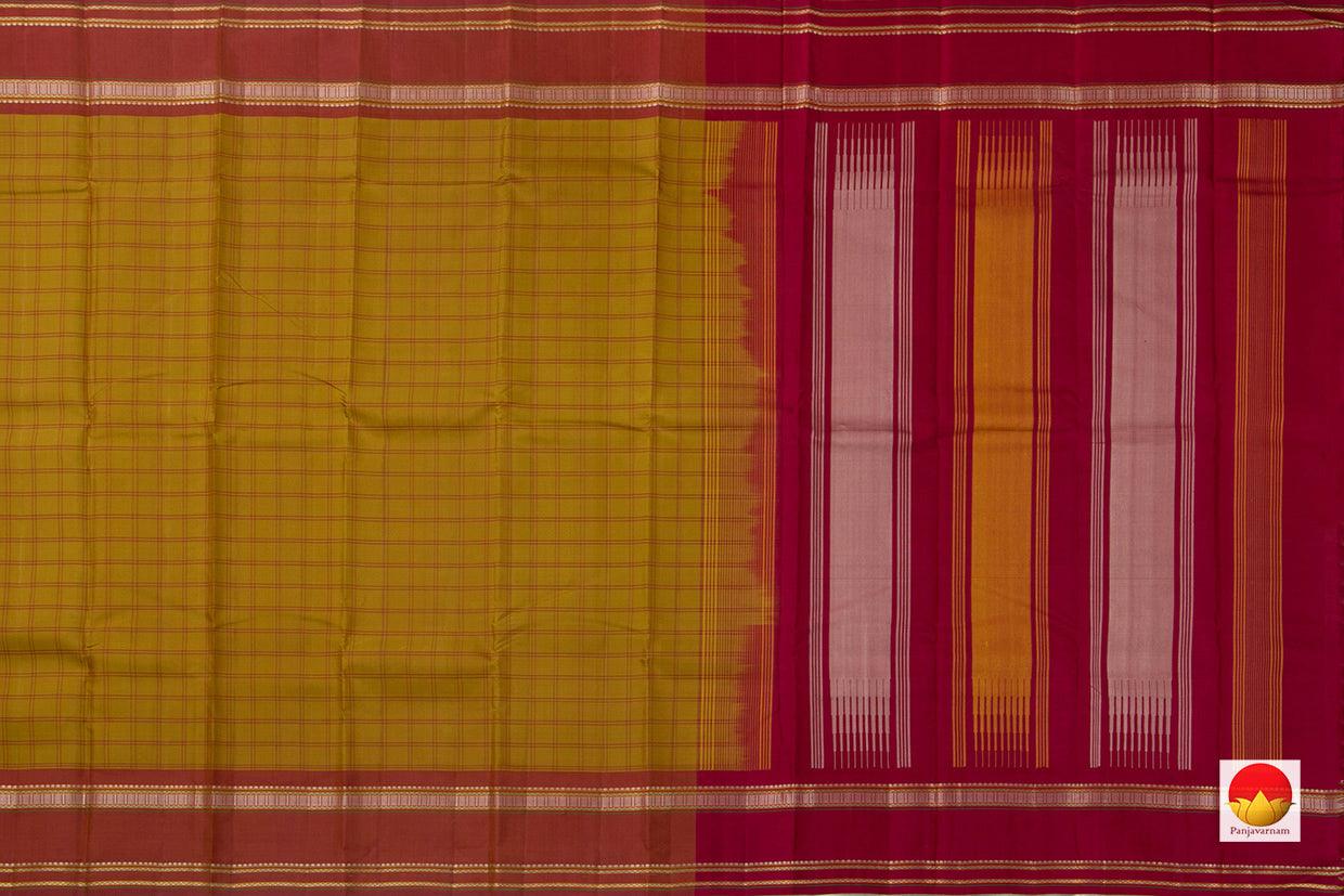 Green And Red Kanchipuram Silk Saree Handwoven Pure Silk No Zari For Office Wear PV KNN 138 - Silk Sari - Panjavarnam PV KNN 138