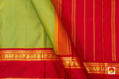 Green And Red Kanchipuram Silk Saree Handwoven Pure Silk Pure Zari For Festive Wear PV J 3155 - Silk Sari - Panjavarnam