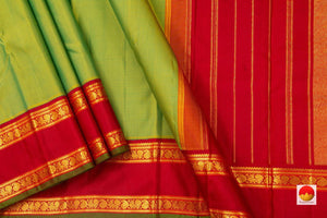 Green And Red Kanchipuram Silk Saree Handwoven Pure Silk Pure Zari For Festive Wear PV J 3155 - Silk Sari - Panjavarnam PV J 3155