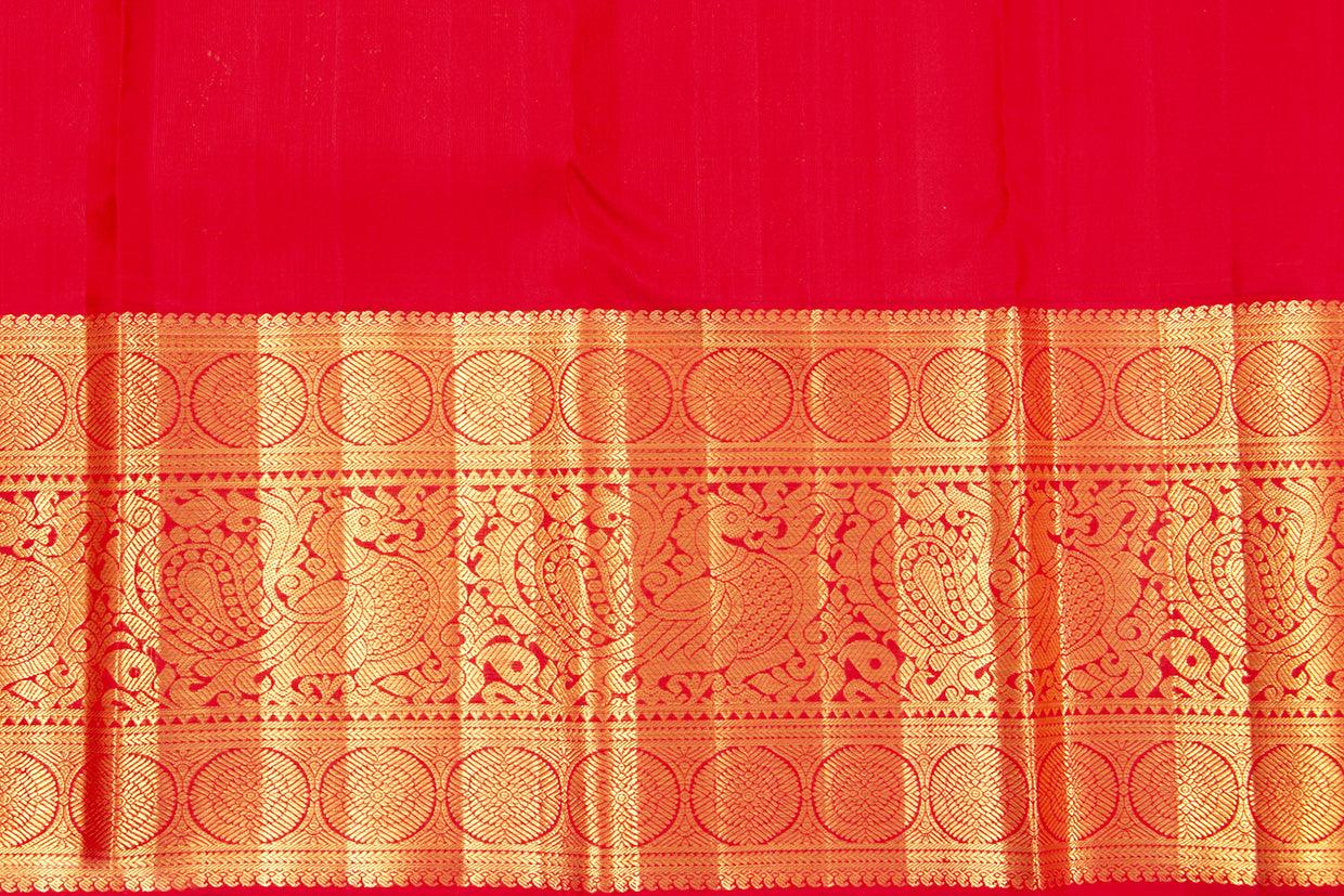 Green And Red Kanchipuram Silk Saree With Gold Zari Checks And Morning Evening Border Handwoven Pure Silk For Wedding Wear PV NYC 1051 - Silk Sari - Panjavarnam PV NYC 1051