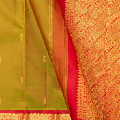 Green And Red Kanjivaram Silk Saree With Small Border Handwoven Pure Silk For Festive Wear PV J 2940 - Silk Sari - Panjavarnam PV J 2940