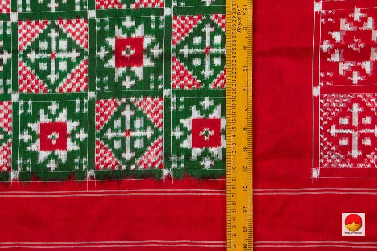 Green And Red Pochampally Silk Saree Double Ikat Handwoven Pure Silk Telia Rumal For Festive Wear PIK 360 - Pochampally Silk - Panjavarnam