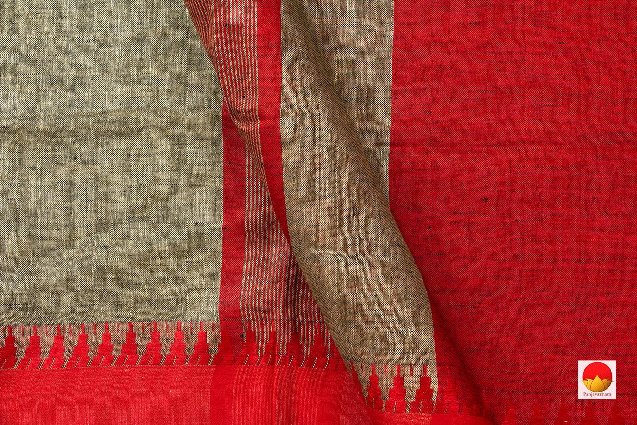 Green And Red Pure Linen Saree Handwoven PL 2016 - Linen Sari - Panjavarnam PL 2016