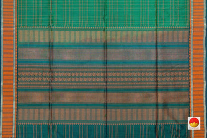 Green And Rust Orange Kanchi Silk Cotton Saree With Silk Thread Work Handwoven For Office Wear PV KSC 1211 - Silk Cotton - Panjavarnam