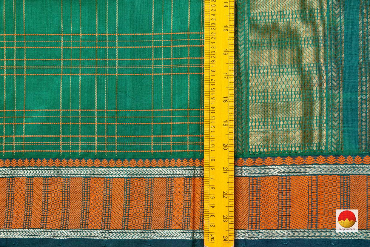 Green And Rust Orange Kanchi Silk Cotton Saree With Silk Thread Work Handwoven For Office Wear PV KSC 1211 - Silk Cotton - Panjavarnam