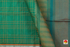 Green And Rust Orange Kanchi Silk Cotton Saree With Silk Thread Work Handwoven For Office Wear PV KSC 1211 - Silk Cotton - Panjavarnam PV KSC 1211