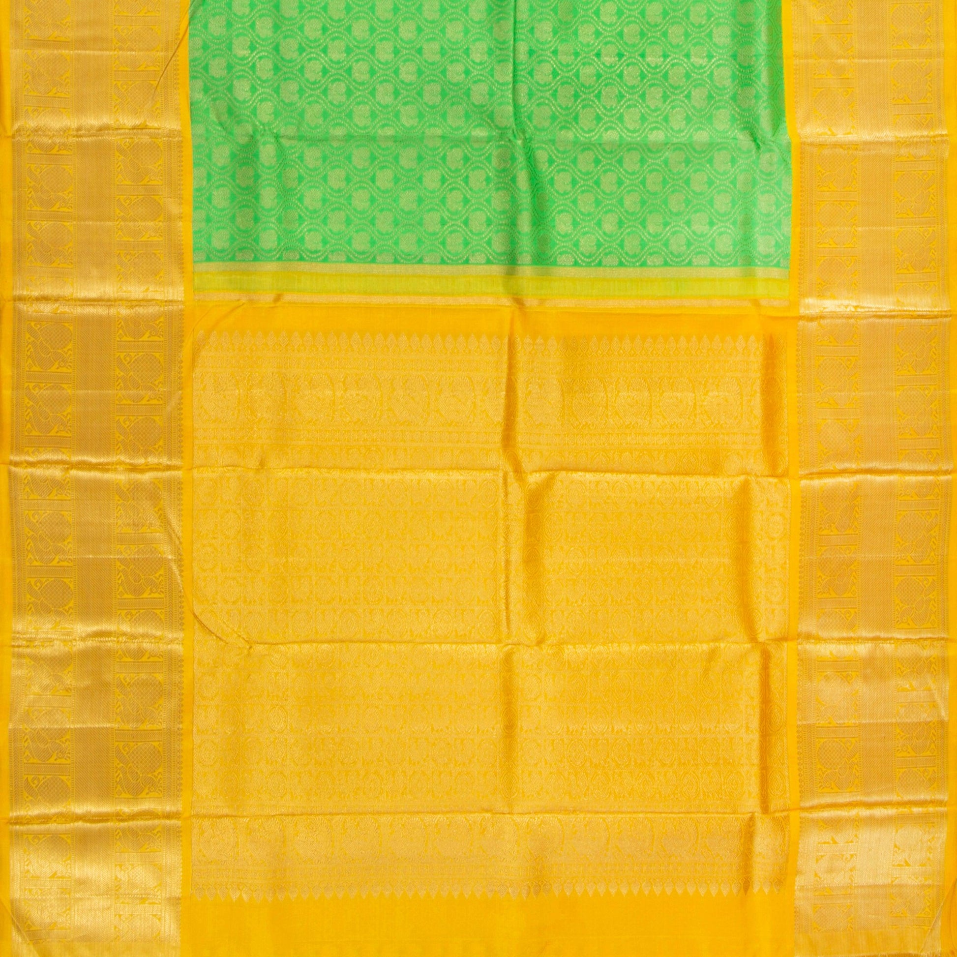 Green And Yellow Kanchipuram Silk Saree For Wedding Wear PV NYC 1381 - Silk Sari - Panjavarnam PV NYC 1381