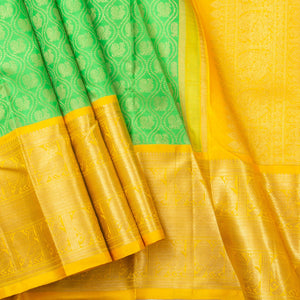 Green And Yellow Kanchipuram Silk Saree For Wedding Wear PV NYC 1381 - Silk Sari - Panjavarnam PV NYC 1381