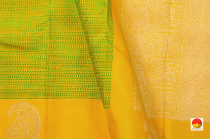 Green And Yellow Kanchipuram Silk Saree With Medium Border Handwoven Pure Silk For Party Wear PV NYC 1032 - Silk Sari - Panjavarnam