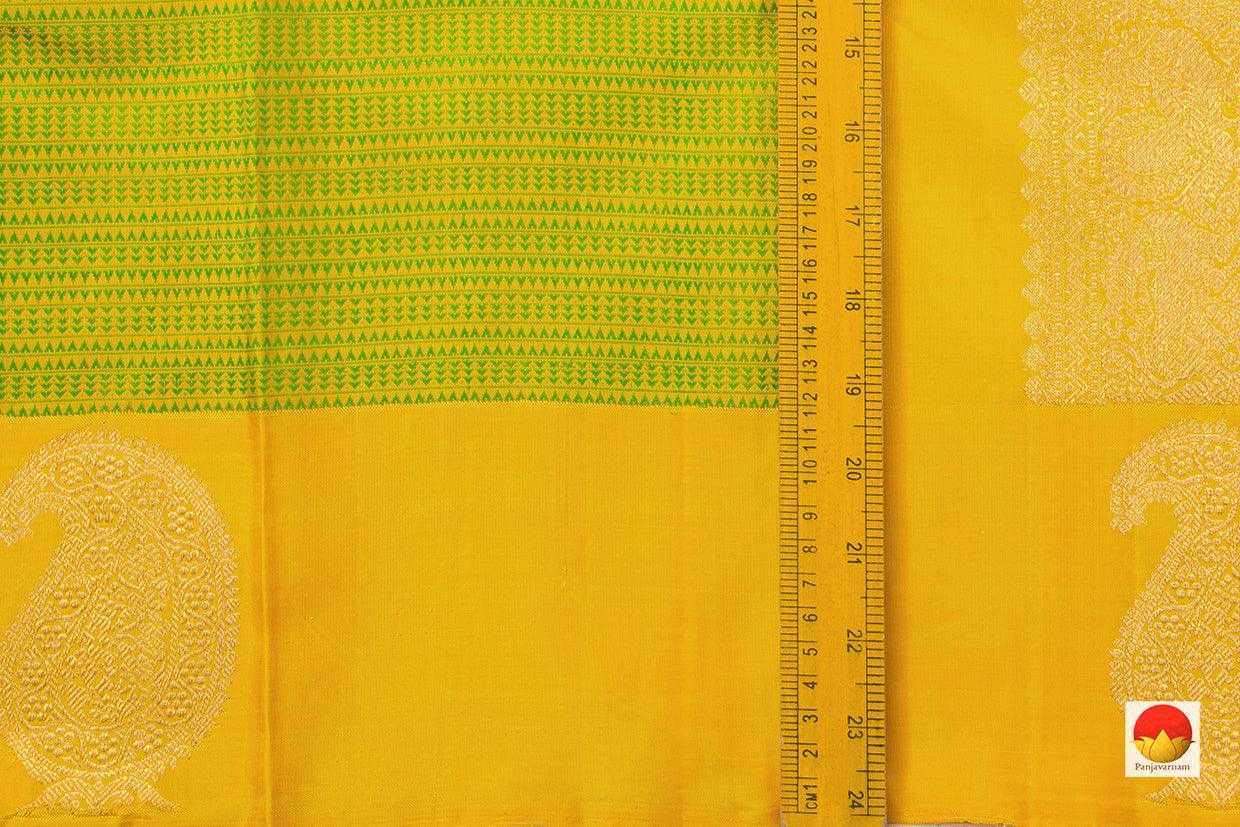 Green And Yellow Kanchipuram Silk Saree With Medium Border Handwoven Pure Silk For Party Wear PV NYC 1032 - Silk Sari - Panjavarnam