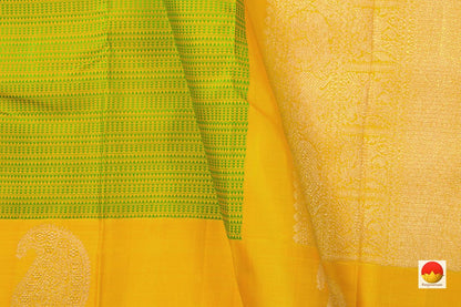 Green And Yellow Kanchipuram Silk Saree With Medium Border Handwoven Pure Silk For Party Wear PV NYC 1032 - Silk Sari - Panjavarnam PV NYC 1032