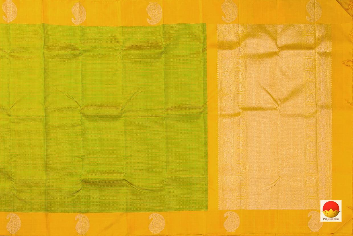 Green And Yellow Kanchipuram Silk Saree With Medium Border Handwoven Pure Silk For Party Wear PV NYC 1032 - Silk Sari - Panjavarnam PV NYC 1032