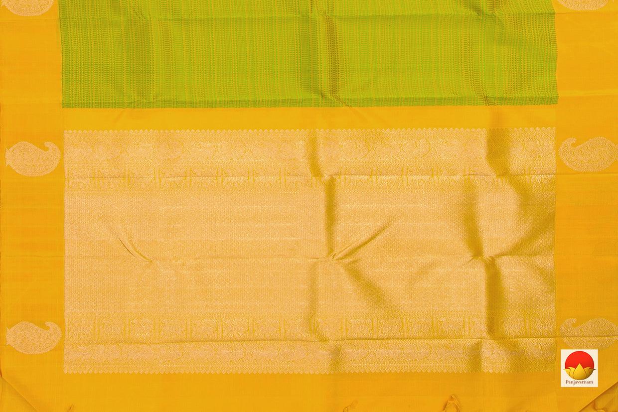 Green And Yellow Kanchipuram Silk Saree With Medium Border Handwoven Pure Silk For Party Wear PV NYC 1032 - Silk Sari - Panjavarnam PV NYC 1032