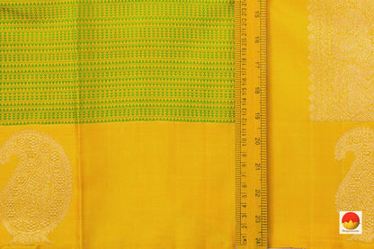 Green And Yellow Kanchipuram Silk Saree With Medium Border Handwoven Pure Silk For Party Wear PV NYC 1032 - Silk Sari - Panjavarnam PV NYC 1032