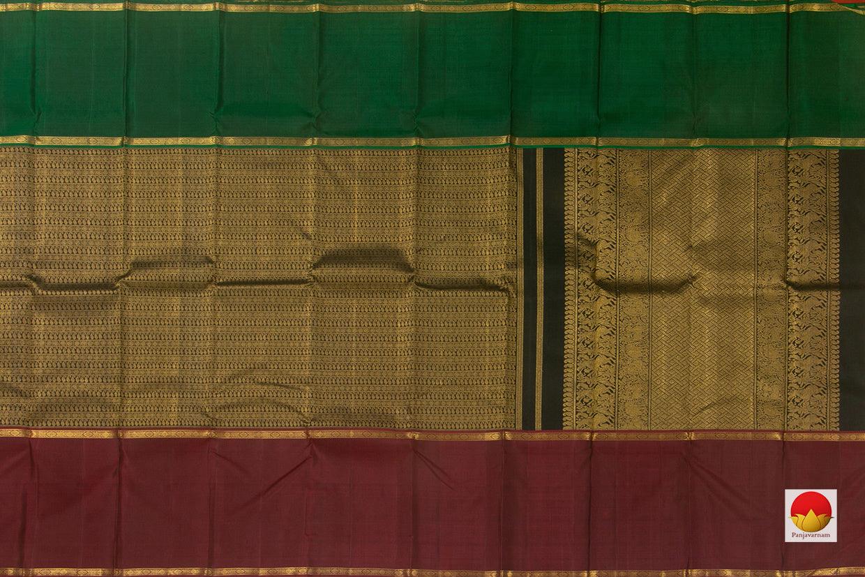 Green, Black And Maroon Mubbagam Kanchipuram Silk Saree Handwoven Pure Silk Pure Zari For Baby Shower PV NYC 836 - Silk Sari - Panjavarnam