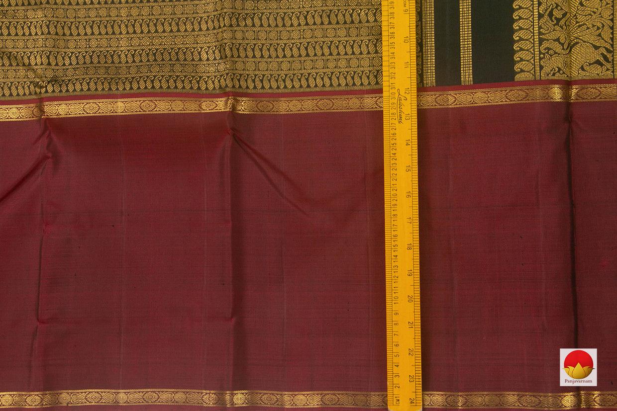 Green, Black And Maroon Mubbagam Kanchipuram Silk Saree Handwoven Pure Silk Pure Zari For Baby Shower PV NYC 836 - Silk Sari - Panjavarnam