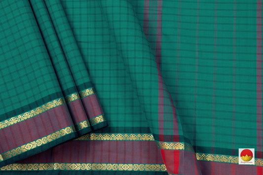 Green Checked Chettinad Cotton Saree For Casual Wear PV CC 143 - Cotton Saree - Panjavarnam