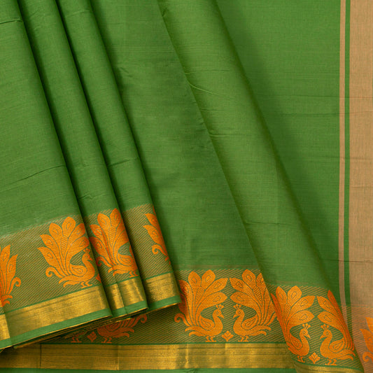 Sea Green with Blue Border Chettinad Cotton Saree-#NS032 main image 1