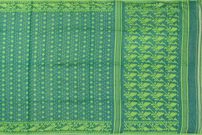 Green Dhakai Jamdani Mulmul Silk Saree Handwoven PV MJ 38 - Dhakai Jamdhani - Panjavarnam PV MJ 38