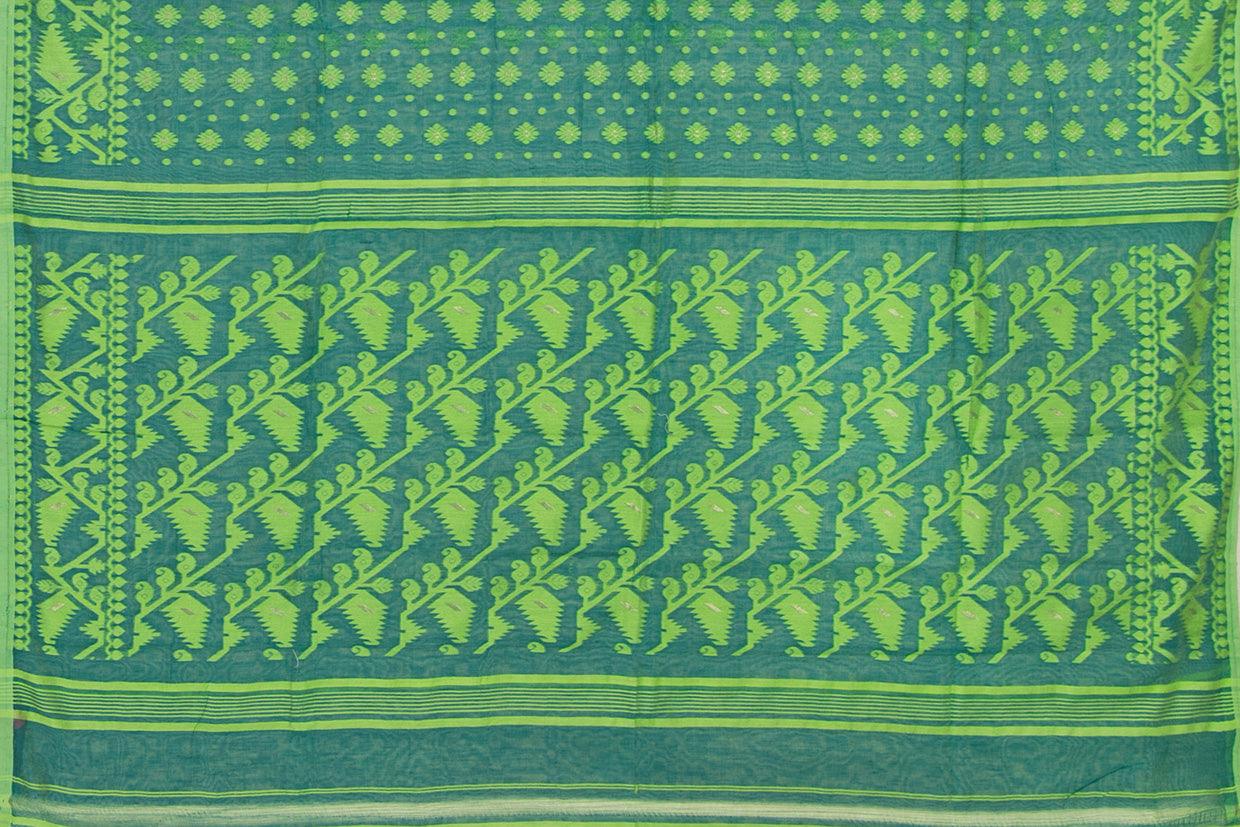 Green Dhakai Jamdani Mulmul Silk Saree Handwoven PV MJ 38 - Dhakai Jamdhani - Panjavarnam PV MJ 38