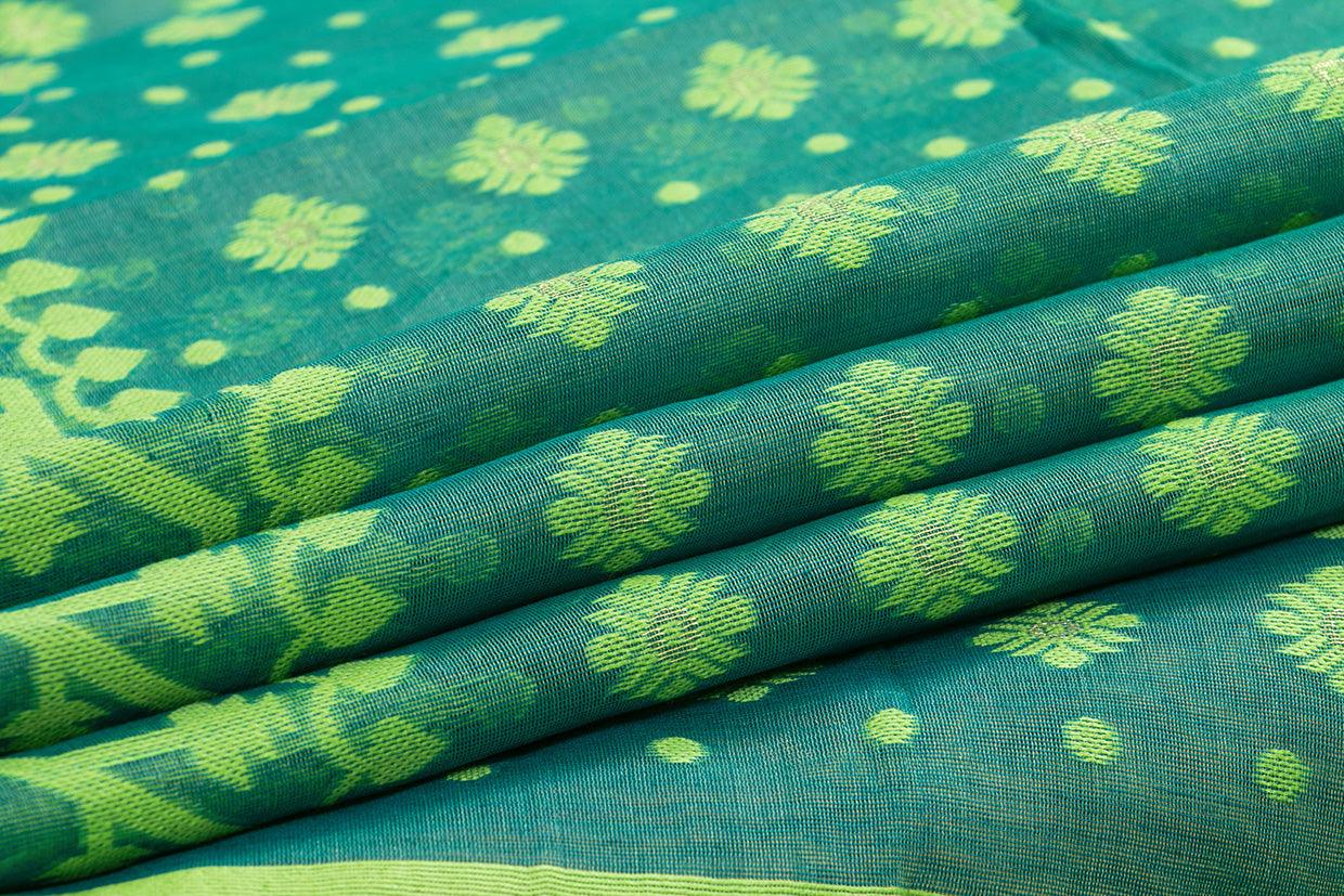 Green Dhakai Jamdani Mulmul Silk Saree Handwoven PV MJ 38 - Dhakai Jamdhani - Panjavarnam PV MJ 38