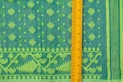 Green Dhakai Jamdani Mulmul Silk Saree Handwoven PV MJ 38 - Dhakai Jamdhani - Panjavarnam PV MJ 38