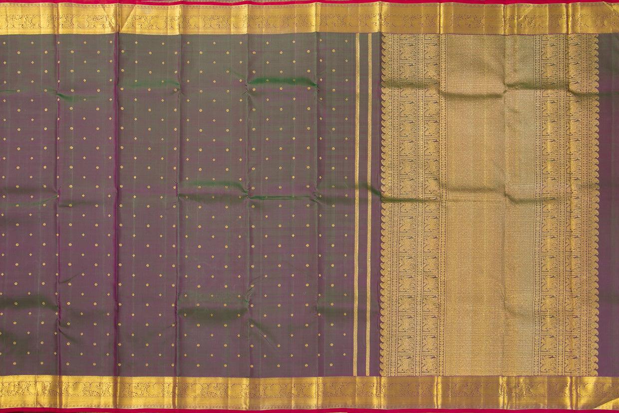 Green Dual Shade Kanchipuram Silk Saree With Medium Border Handwoven Pure Silk For Wedding Wear PV NYC 1018 - Silk Sari - Panjavarnam