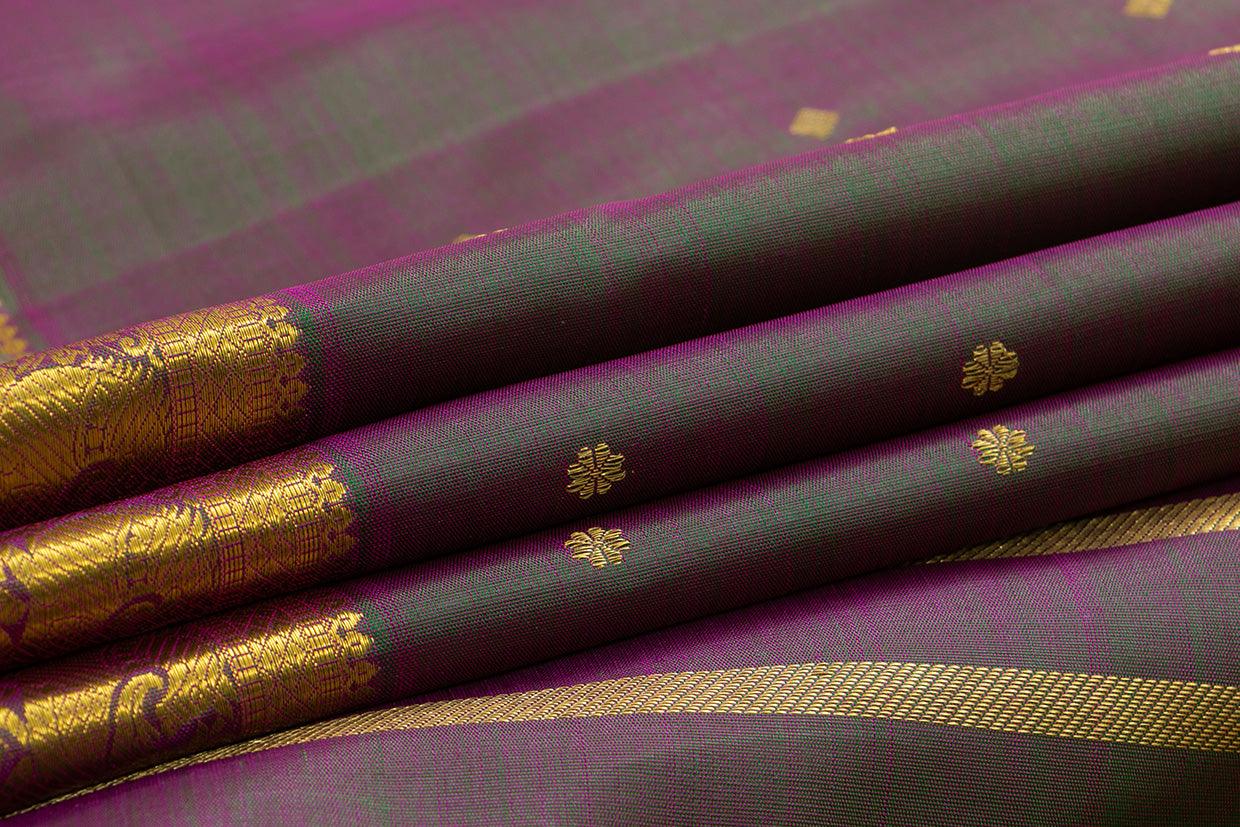 Green Dual Shade Kanchipuram Silk Saree With Medium Border Handwoven Pure Silk For Wedding Wear PV NYC 1018 - Silk Sari - Panjavarnam