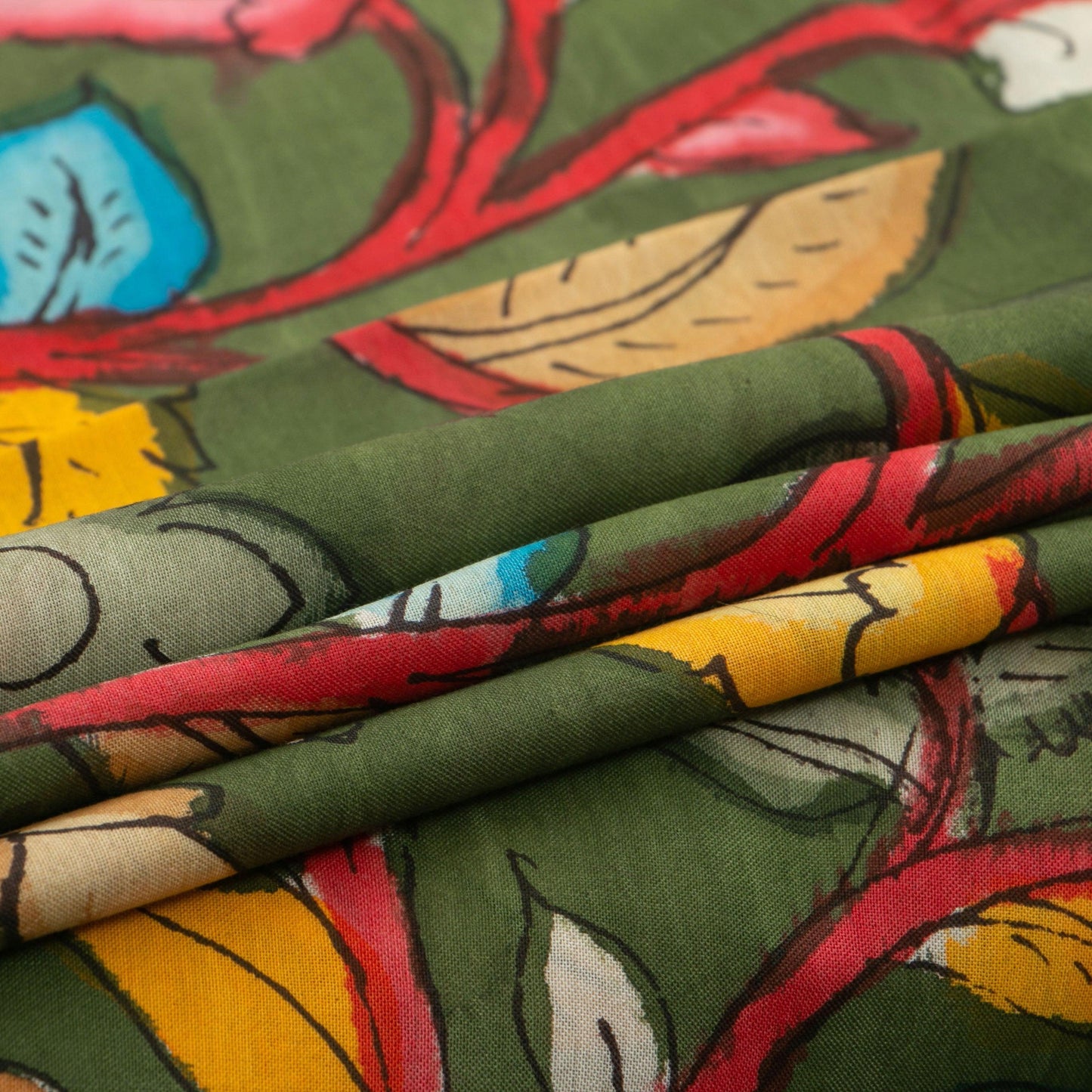 Green Kalamkari Bangalore Silk Saree Handpainted Organic Dyes For Office Wear PKBS 581 - Kalamkari Silk - Panjavarnam PKBS 581