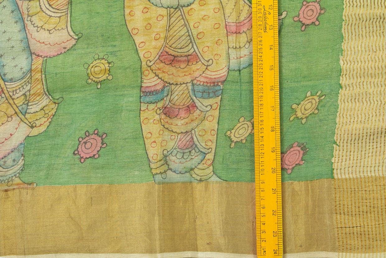 Green Kalamkari Tussar Silk Saree Handpainted Dancing Girl Patterns Organic Vegetable Dyes PT K VSR 105 - Kalamkari Silk - Panjavarnam PT K VSR 105