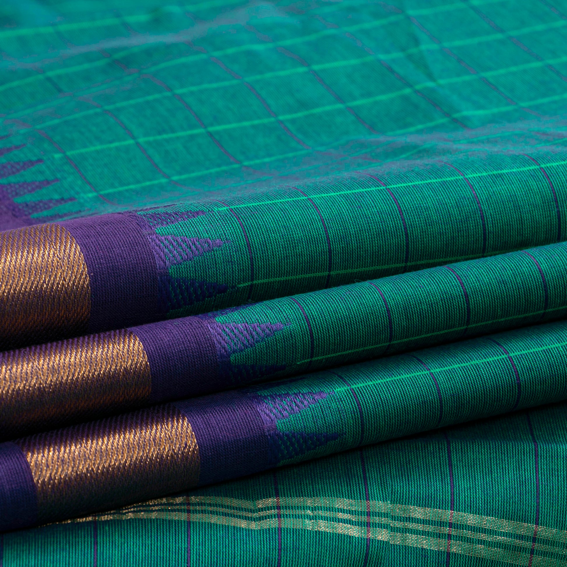 Green Kanchi Cotton Saree Ganga Jamuna Border PV MM KC 130 - Cotton Saree - Panjavarnam PV MM KC 130