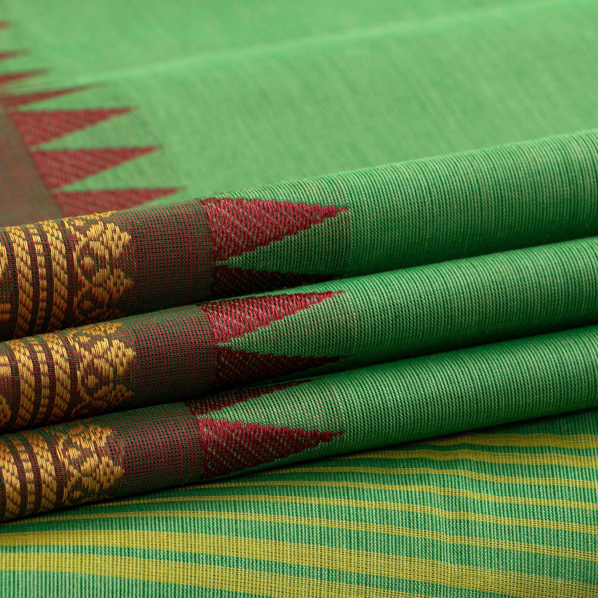 Green Kanchi Cotton Saree Ganga Jamuna Border PV MM KC 182 - Cotton Saree - Panjavarnam PV MM KC 182