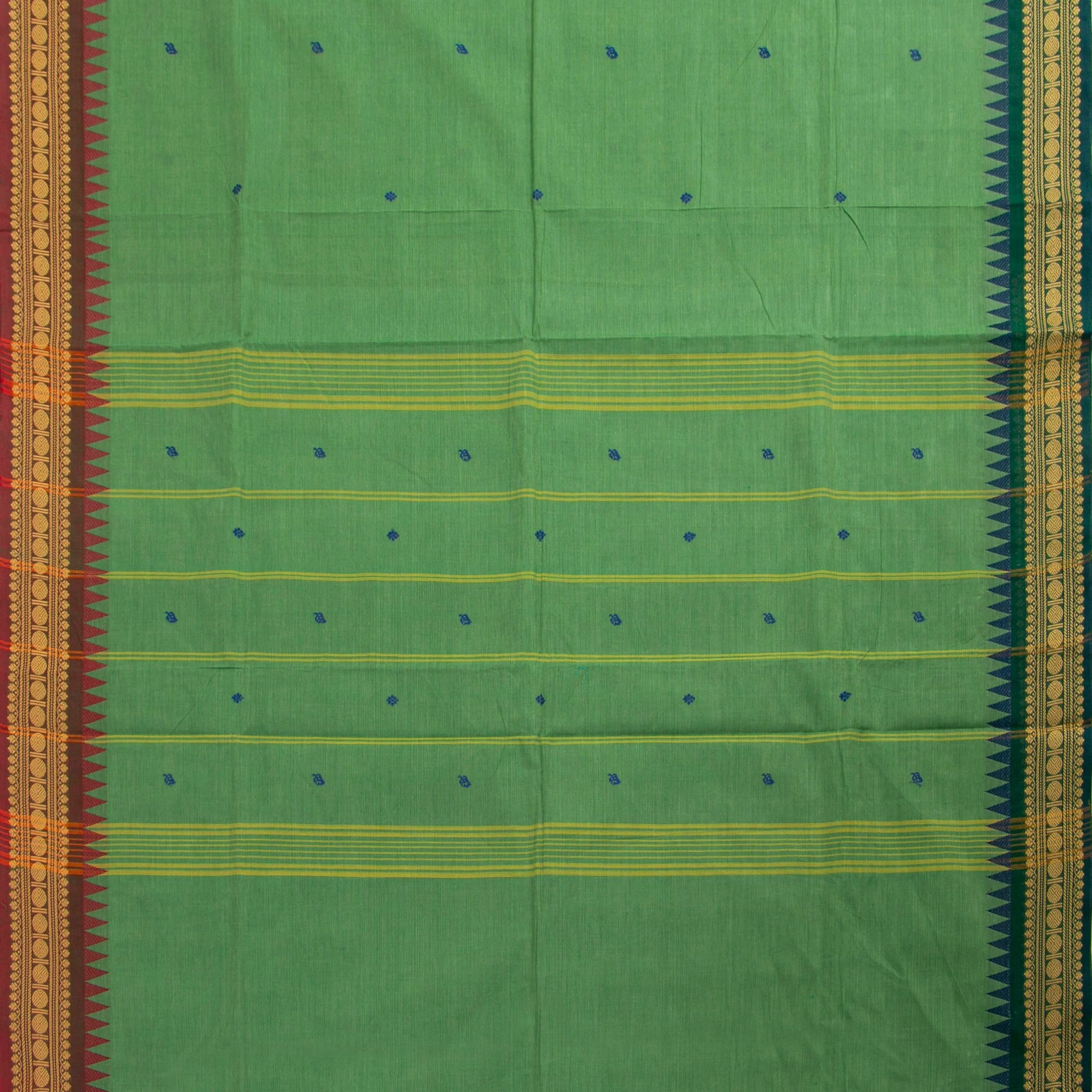 Green Kanchi Cotton Saree Ganga Jamuna Border PV MM KC 182 - Cotton Saree - Panjavarnam PV MM KC 182