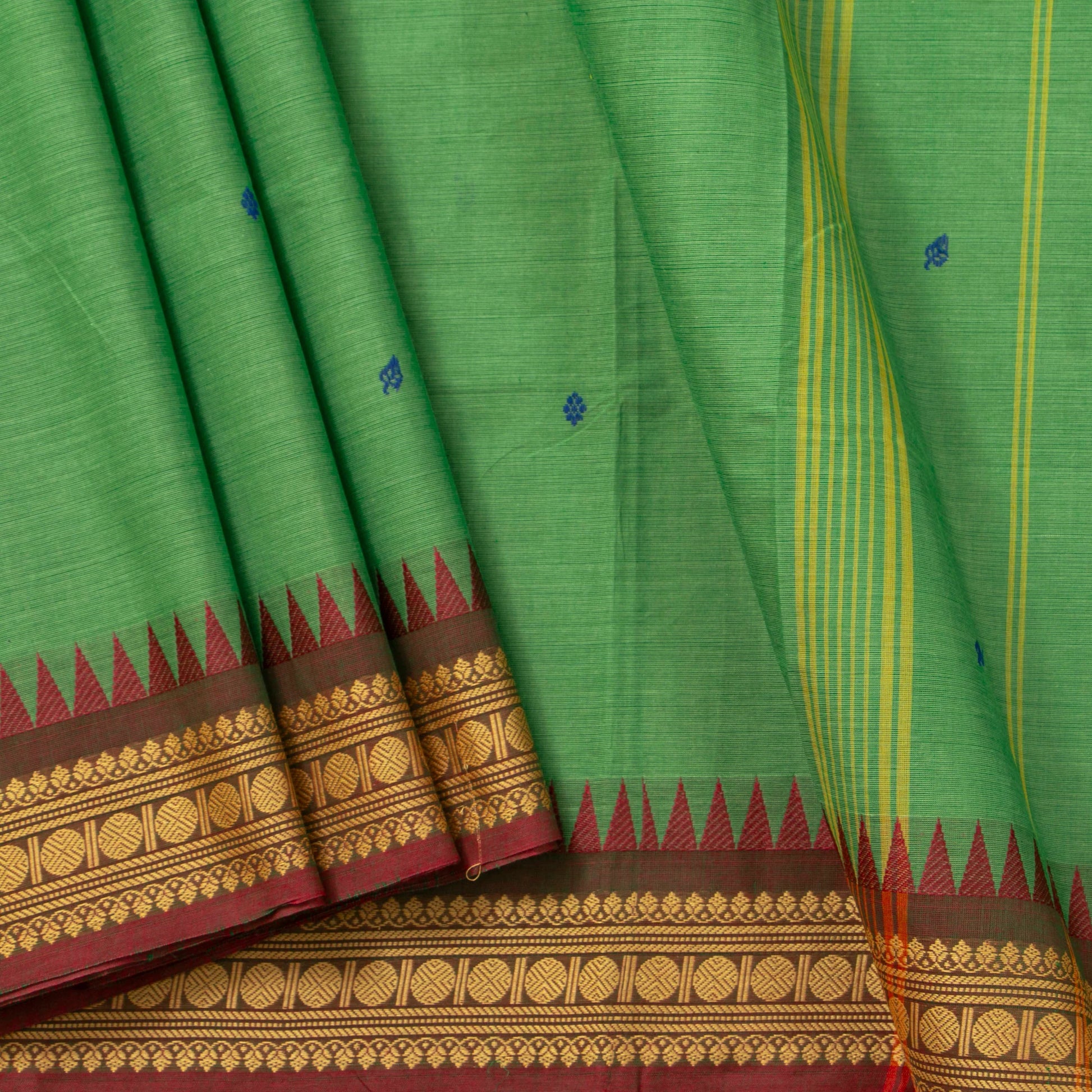 Green Kanchi Cotton Saree Ganga Jamuna Border PV MM KC 182 - Cotton Saree - Panjavarnam PV MM KC 182
