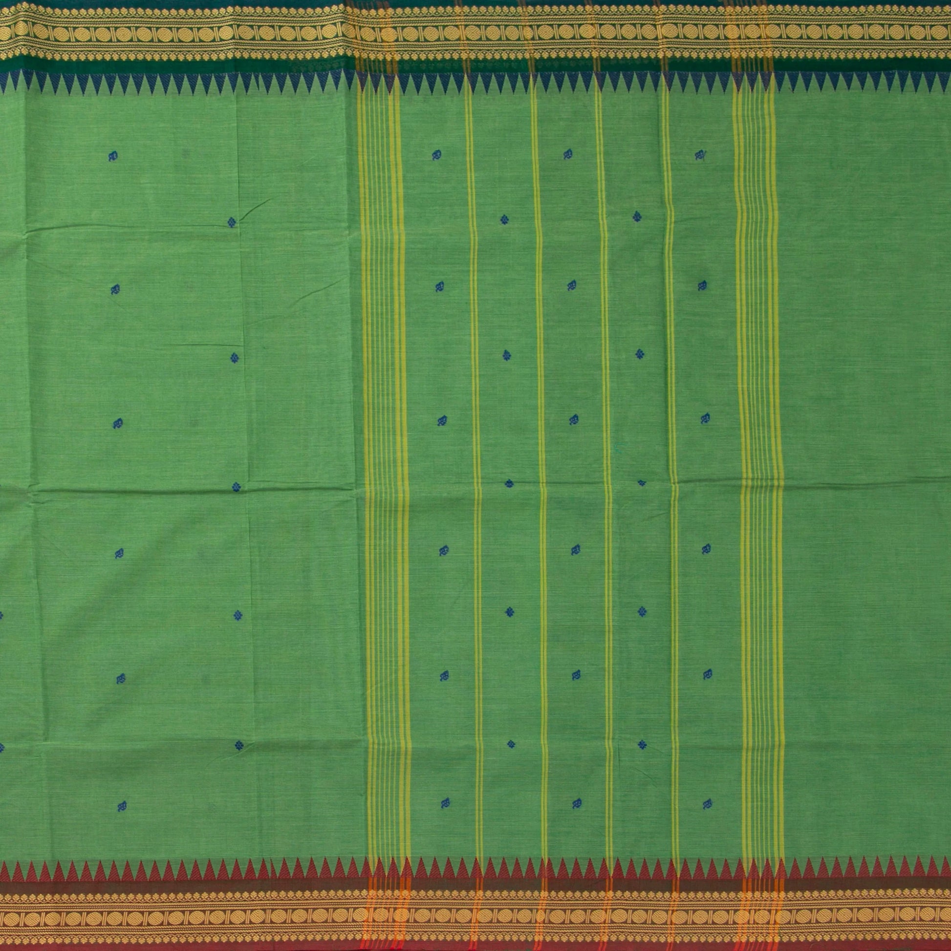Green Kanchi Cotton Saree Ganga Jamuna Border PV MM KC 182 - Cotton Saree - Panjavarnam PV MM KC 182