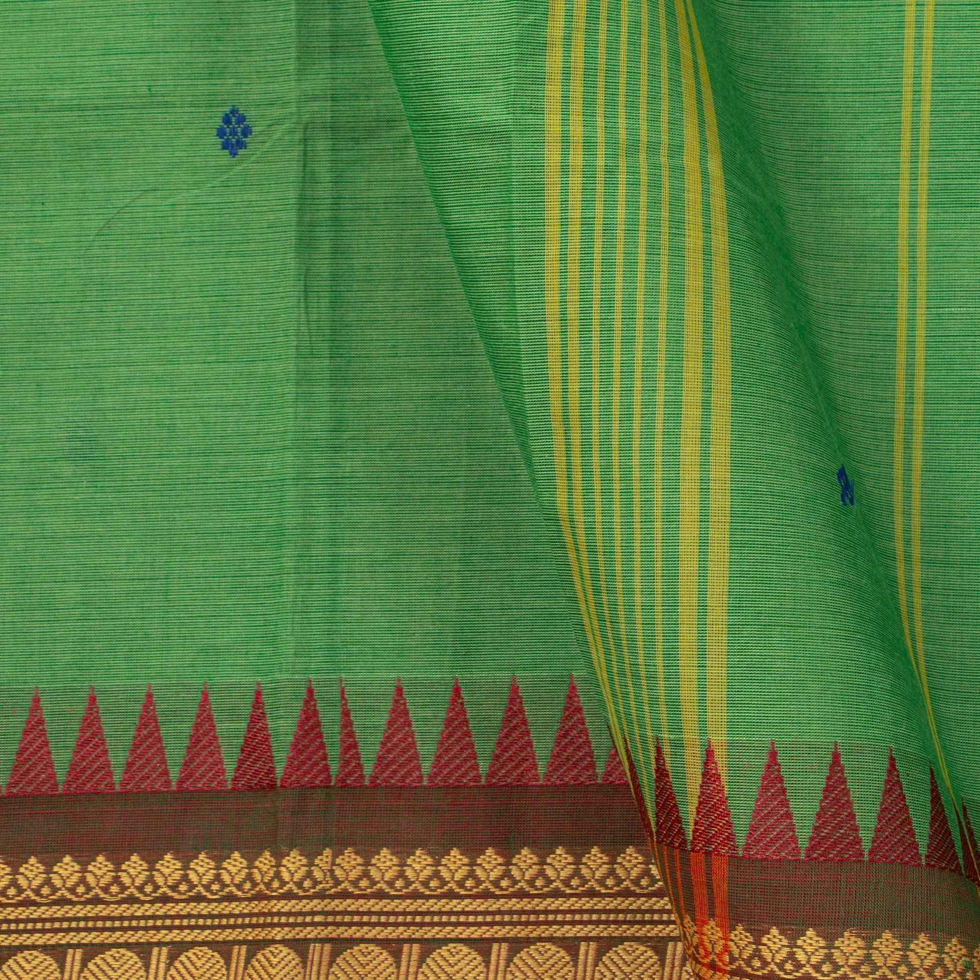 Green Kanchi Cotton Saree Ganga Jamuna Border PV MM KC 182 - Cotton Saree - Panjavarnam PV MM KC 182