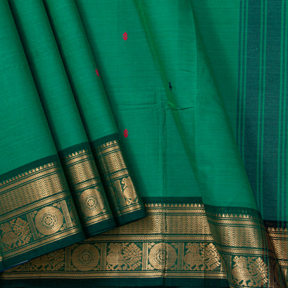 Green Kanchi Cotton Saree Ganga Jamuna Border PV MM KC 186 - Cotton Saree - Panjavarnam PV MM KC 186