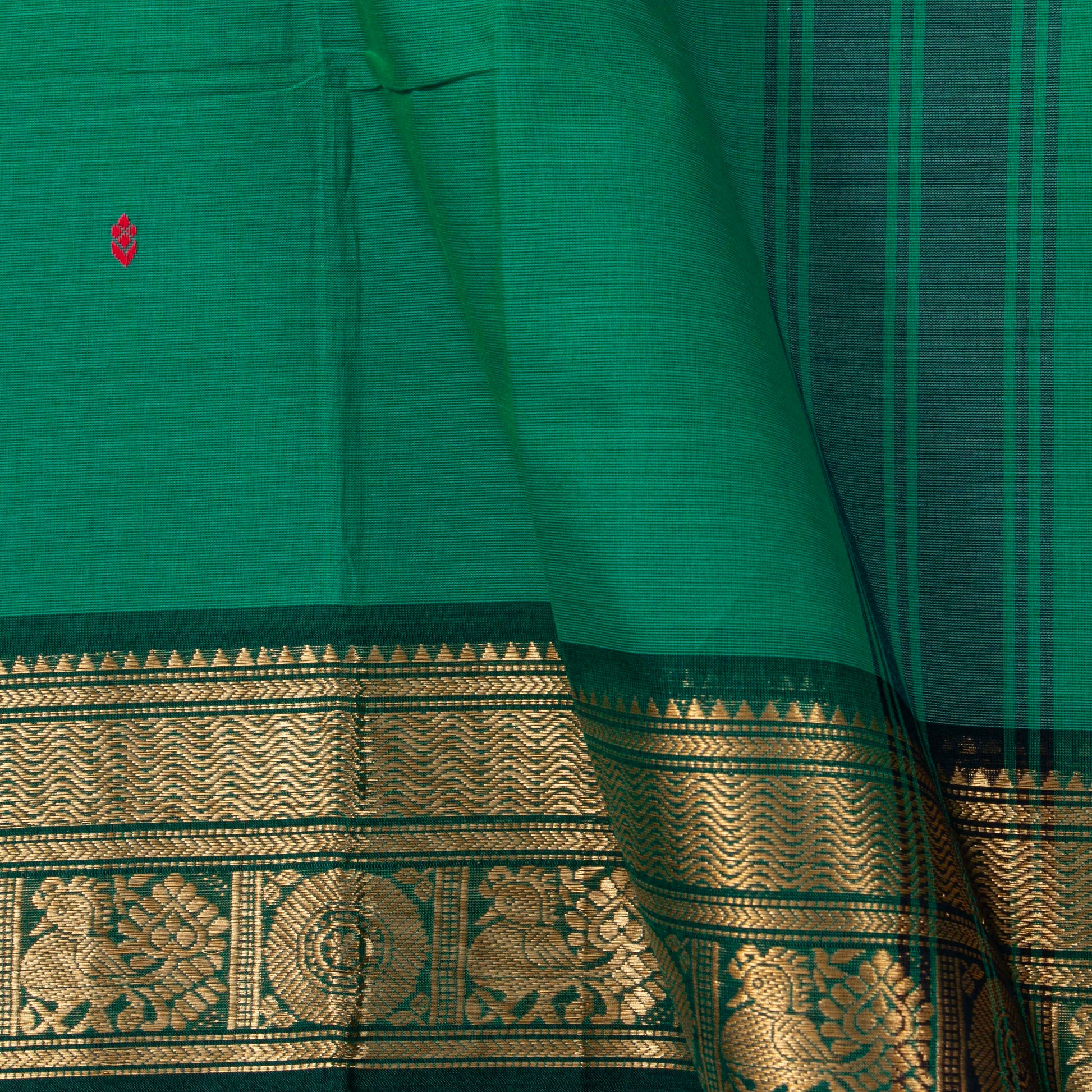 Green Kanchi Cotton Saree Ganga Jamuna Border PV MM KC 186 - Cotton Saree - Panjavarnam PV MM KC 186