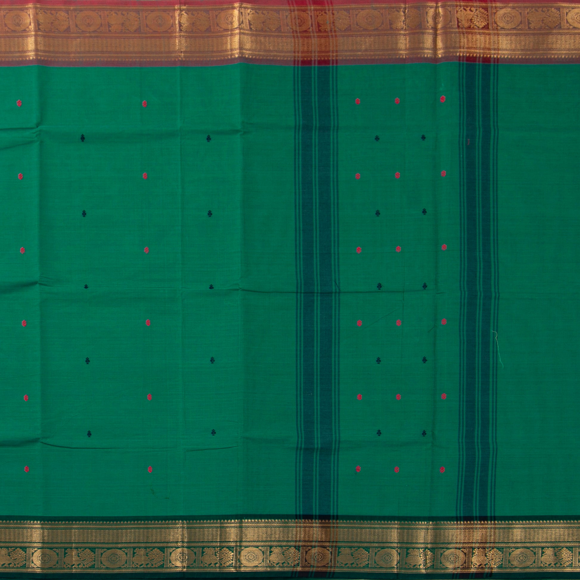 Green Kanchi Cotton Saree Ganga Jamuna Border PV MM KC 186 - Cotton Saree - Panjavarnam PV MM KC 186