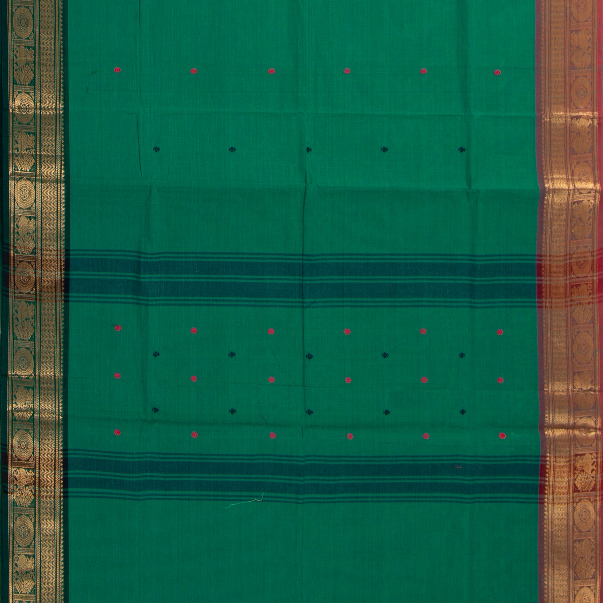 Green Kanchi Cotton Saree Ganga Jamuna Border PV MM KC 186 - Cotton Saree - Panjavarnam PV MM KC 186