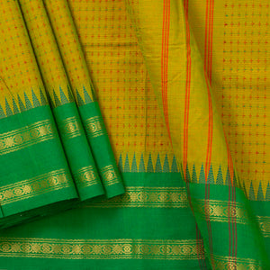 Green Kanchi Cotton Saree Ganga Jamuna Border PV MM KC 286 - Cotton Saree - Panjavarnam PV MM KC 286
