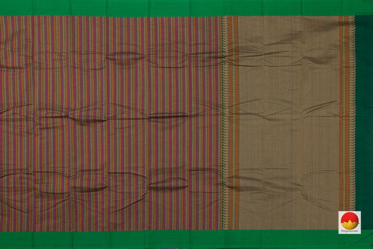 Green Kanchi Cotton Saree With Magenta Vertical Stripes For Office Wear PV KC 397 - Cotton Saree - Panjavarnam