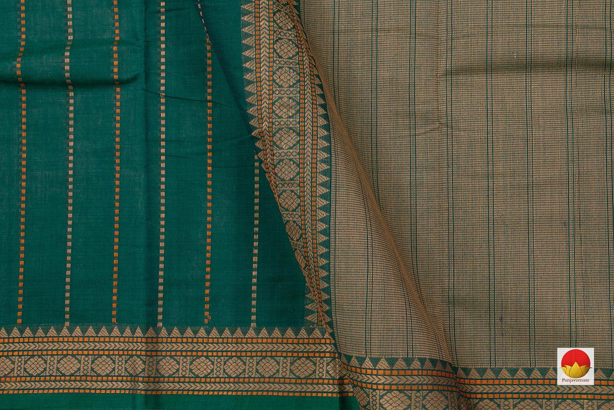 Green Kanchi Cotton Saree With Vertical Stripes For Office Wear PV KC 386 - Cotton Saree - Panjavarnam PV KC 386