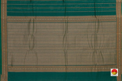 Green Kanchi Cotton Saree With Vertical Stripes For Office Wear PV KC 386 - Cotton Saree - Panjavarnam PV KC 386