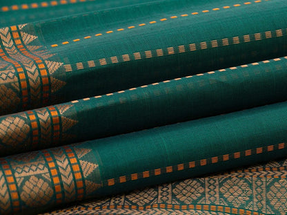 Green Kanchi Cotton Saree With Vertical Stripes For Office Wear PV KC 386 - Cotton Saree - Panjavarnam PV KC 386