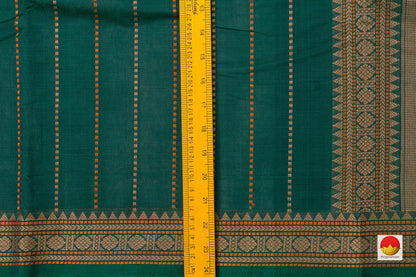 Green Kanchi Cotton Saree With Vertical Stripes For Office Wear PV KC 386 - Cotton Saree - Panjavarnam PV KC 386